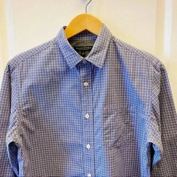 Banana Republic Men's Button Down Shirt Slim Fit Blue White Plaid Mens Small - Picture 5 of 15